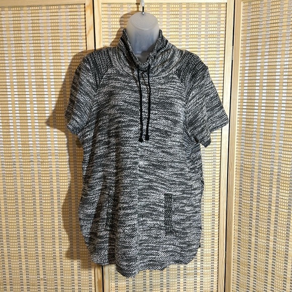 Tara By Vince Heather Gray Drawstring Cowl Neck Short Sleeve Sweater Large - Picture 1 of 16